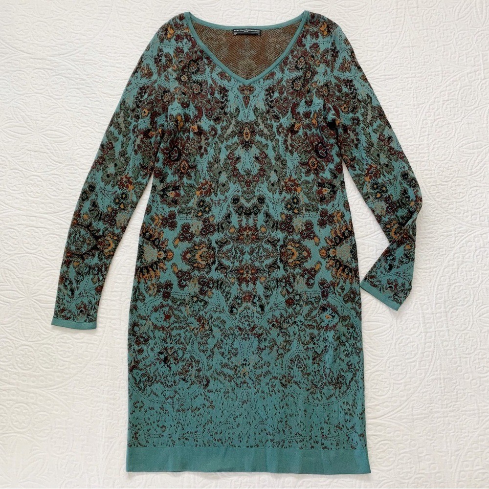 Peruvian Connection Paisley V Neck Long Sleeve Sweater Dress