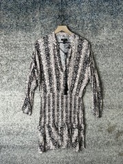 Aqua Dress Womens Large Beige Black Long Sleeve Animal Print Smocked Waist