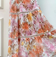 Women&rsquo;s Pupple Orange Floral Sleeveless Summer Party Breathable Long Dress Lace