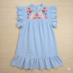 JODIFL Blue Embroidered Dress Large Sleeveless Boho Shift Tunic