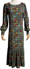 ALBARAY Eye-Catcher Beautiful Patchwork Print,Maxi Dress,Long Puff Sleeves10,S/M