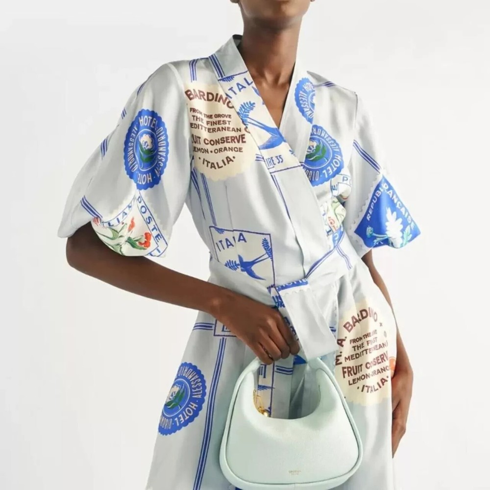 NWOT Oroton Picnic Print Silk Midi Wrap Dress AU/UK 12 US 8 RRP $649