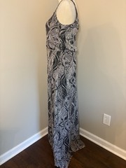 Ella Moss Maxi Dress 100% Silk Black Pink Floral Lace Up Slit Lined A-line Small