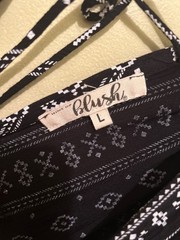 Blush Black and White Patterned V-Neck Dress with Ruffle Sleeves Size Large