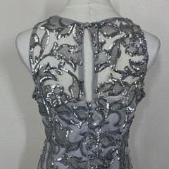 Adrianna Papell Dress Womens 8 Silver Sequin Floral Mesh Sheath Party Cocktail