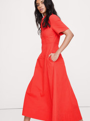 Banana Republic M Cotton Canvas Zip-Front Dress Hot Red #873170 RT $198