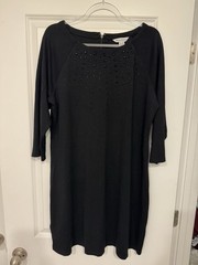 Tommy Bahama Women’s XL Black Solid Knit Shift Dress Round Neck 3/4 Raglan Zip