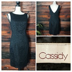 Cassidy Vintage Dress Size 8 Black Lace Low Back Sheath Zip Lined Made In USA