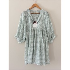 Daughters of India Kyra Mini Dress in Light Jade 100% Cotton Size XL New