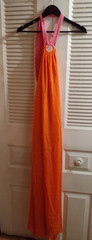 Aakaa Bright Summer Halterneck Maxi Sundress Orange and Pink – Size Large