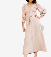 Rachel Pally Agnes Midi Dress Size M Natural Linen Rayon Blend Boho Romantic
