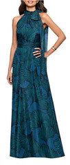 Size 8 Betsy & Adam Halter Tie Neck Palm Print Shimmer Chiffon Sleeveless M $228