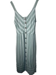 Universal Thread Green Striped Linen Blend Midi Dress Women’s Medium Button