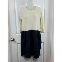 NWT Amadi Anthropologie Cream Black Ribbed Colorblock Cozy Dress Pockets Medium