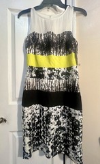 BCBGMAXAZRIA Tara Colorblock Sheath Dress White Black Yellow Sleeveless Knee 2