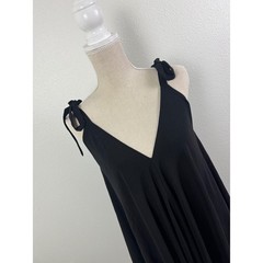 Joyfolie Womens XL Black Tie Shoulder V-Neck Handkerchief Hem Flowy Midi Dress