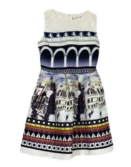CRFS Sz S White City Scape Fit And Flair Above Knee Stretch Casual Fun Dress EUC