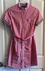 Fred Perry Red Gingham Check Belted Button Up Mini Dress Women’s 6