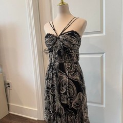 NWT Adrianna Papell Black & White Paisley Swirl Midi Dress Strappy Detail 10