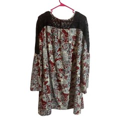 Miss Me Bohemian Peasant Dress Rust Floral Paisley Womens Size XL Black & Taupe