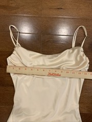 Oh Polly Champagne Stretch Satin Mini Slip Dress Straps Cowl Drape Zip US 4 UK 8