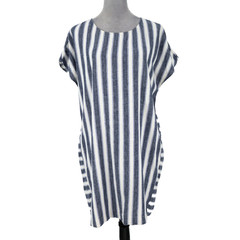 Madewell Dress Womens XL Blue White Stripe Linen Cotton Blend Back Buttons Beach