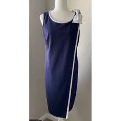 Glamour NWT Navy Blue w/ White Trim Bow Shoulder Sheath Dress – Size 10