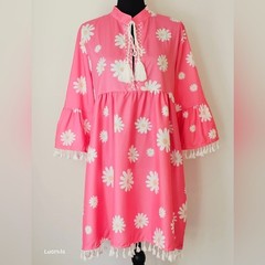 UNBRANDED And No Size With PTP 21.5 in (M) Pink Daisy Dress with Tassel Accents