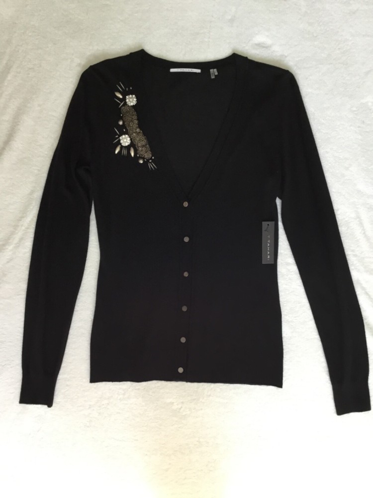 T Tahari Womens Sweater Cardigan Long Sleeve Button Front Embellishments New Tag