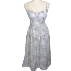 En Saison Cotton Floral Boned Corset Waist Back Tie Side Pocket Midi Dress Sz L