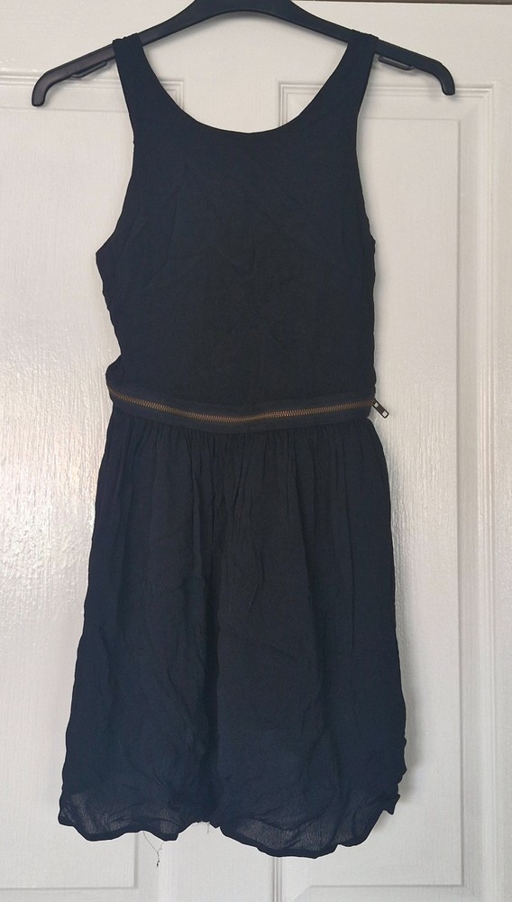 Top Shop Mini Dress Size 10 Black Sleeveless Lightweight Semi Sheer Bottom Half