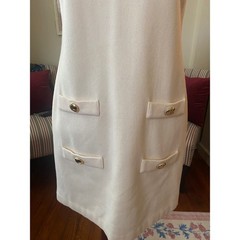 Leona Cream V-Neck Cap Sleeve Shift Dress with Gold Button Pocket sz4