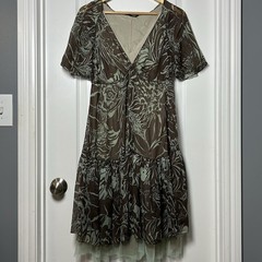 Rozae Nichols Vintage Y2K 100% Silk Floral Print Chiffon Tulle Hem Midi Dress