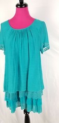 NWT Lady Noiz Tunic Dress Womens Size S Aqua Blue Tiered Ruffle Hem Lace Cuff
