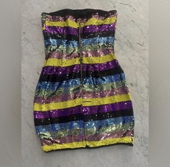 A&rsquo;GACI Multicolor Striped Sequin Strapless Bodycon Mini Dress Zip M