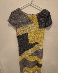 alice + olivia Yellow/Gray Sequin Colorblock Mini Shift Dress 8 Lined Zip