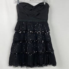 BCBG Maxaria Little Black Dress Womens 8 Tiered Sequins Ruffles Boning Strapless