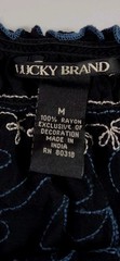 Sz M Lucky Brand Embroidered Black Off-shoulder Dress w Belt Boho Hippy Cowgirl