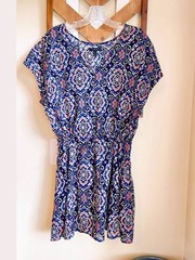 EUC JCrew S Cotton Tissue Tunic Top Dress Sheer Fabric Vneck Drawstring Waist