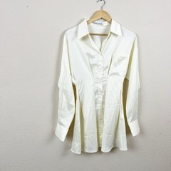 2208M Decaf Ivory Satin Shirt Mini Dress Size Medium