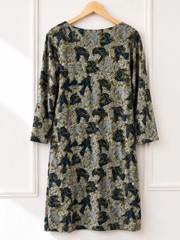 White Stuff Bird Print Tunic Dress UK 12 14 Khaki Olive Pocket Dress Boho
