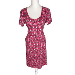 Boden Bird Print Elspeth Jersey Dress Pink Blue Short Sleeve Cotton Modal US 8R