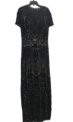 Leyidress Sexy Sequins Trumpet Mermaid Dress Black Short Sleeve Long Formal 14
