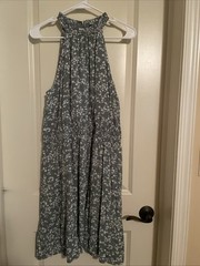 Merokeety Sz L Green With White Flowers Dress NWT