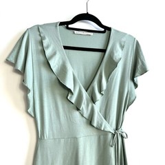 Peruvian Connection Tie-Front Wrap Midi Dress Size Small Green Pima Cotton Blend