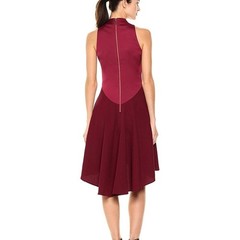 New Ted Baker Kandal Wine Red High Neck High-low Fit & Flare Dress Womens Sz 3/M