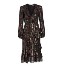 NWT Saloni Alya Metallic Striped Midi Dress US 2