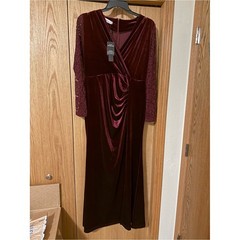 Long-Sleeve Velvet Wrap Dress in Burgundy Formal