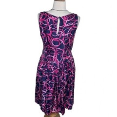 Cynthia Steffe dress blue pink abstract print sleeveless silk fit + flare size 6