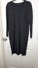Eileen Fisher 100% Merino Wool Charcoal Gray Long Sleeve Knit Sweater Dress Size